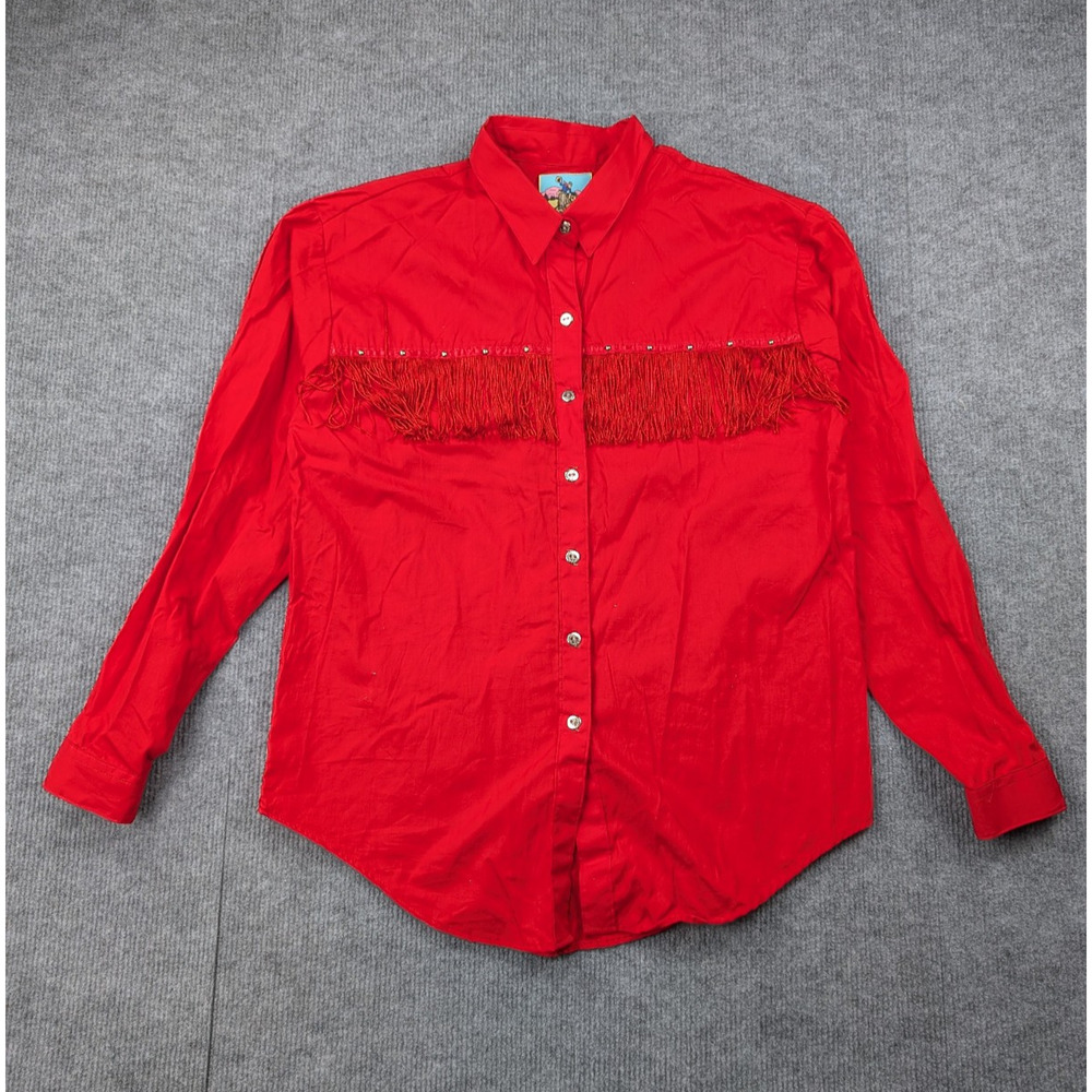 Panhandle Slim Western Shirt Womens Medium Vintage Fringe Tassel Red Rodeo PS